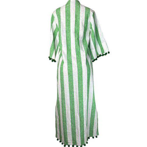 Kate Spade Awning Stripe Pom-Pom Tunic Dress Crop Sleeve White Green SZ Medium - Picture 8 of 14